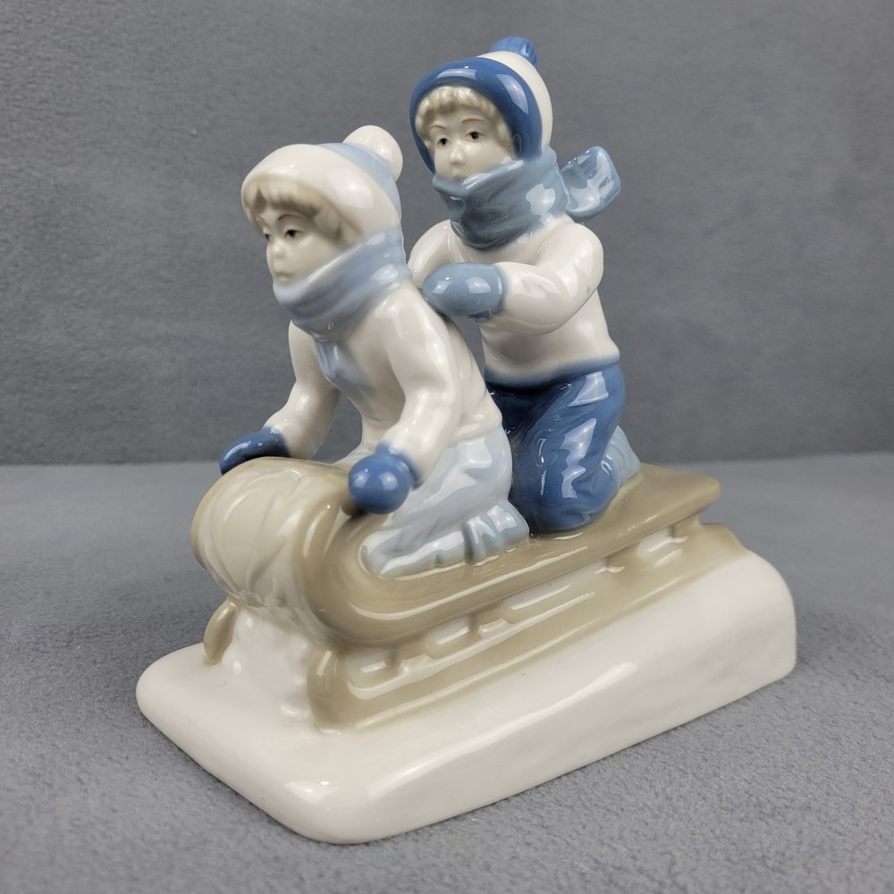 VTG‎ Paul Sebastian Porcelana De Cuernavaca Porcelain Children on Sled Figurine